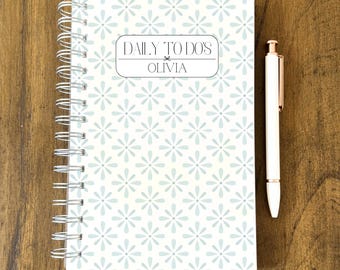 Personalized Undated Planner 5.5 x 8.5 inches Custom Spiral Planner Personalized Daily Planner 2026 Daily Daily Organizer Blue Floral Bursts