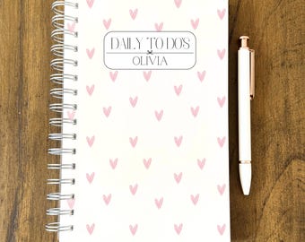 Personalized Undated Planner 5.5 x 8.5 inches Custom Spiral Planner Personalized Daily Planner 2026 Daily Agenda Daily Organizer Pink Hearts