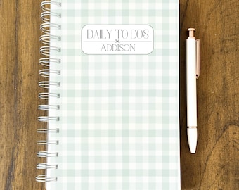 Personalized Undated Planner 5.5 x 8.5 inches Custom Spiral Planner Personalized Daily Planner 2026 Daily Daily Organizer Green Plaid