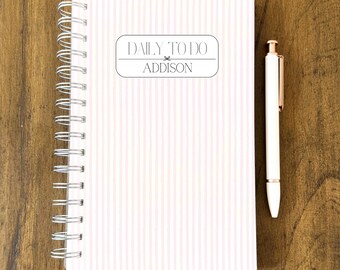 Personalized Undated Planner 5.5 x 8.5 inches Custom Spiral Planner Personalized Daily Planner 2026 Daily Agenda Daily Organizer Pink Stripe