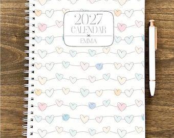 12 Month Planner July 2026 - June 2027 Planner Large Spiral Planner Weekly & Monthly Spreads Pastel Hearts Planner