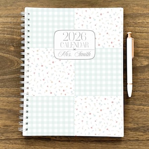 July 2025 - Dec 2026 Planner 18 Month 8.5x11&quot; Custom Planner Personalized Planner Large Spiral Calendar Patchwork Plaid & Floral Design