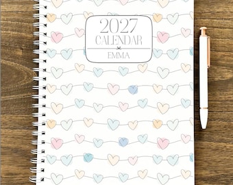 July 2026 - Dec 2027 Planner 18 Month 8.5x11" Custom Planner Personalized Planner Large Spiral Planner Customized Calendar Pastel Hearts