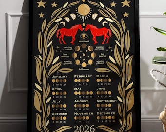 2026 Lunar Calendar, Year of the Horse, Astrology Wall Art (Digital Download)