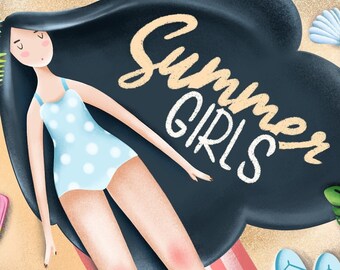 Summer Girls Clipart Collection – Tropical Illustrations, Floral PNG (Digital Download)