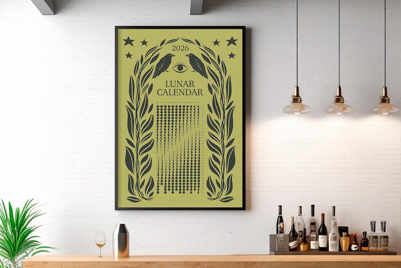 Moon Phases Lunar Calendar 2026 | Celestial Lunar Wall Print Digital ...