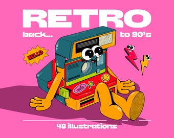 90s Retro Clipart, Polaroid, Tamagotchi, Game Boy (Digital Download)