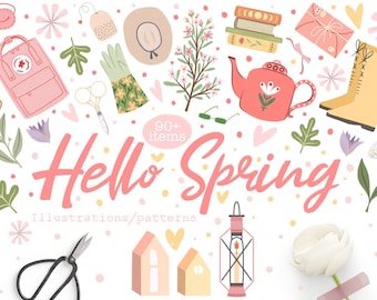 Colección de imágenes prediseñadas y papel digital de primavera: Gráficos florales (descarga digital)
