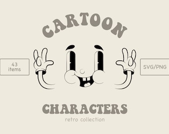 Clipart SVG de cara de dibujos animados retro, emoticono de los años 60, plantilla de logotipo (PNG)