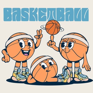 Basketball Ornament PNG SVG Clip Art Digital Download, Sportball Retro Charakter Design, Vintage Cartoon Charakter, Maskottchen Logo Vorlage