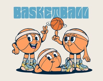 Basketball Cartoon Character Clipart, Retro Sport Mascot (PNG SVG)