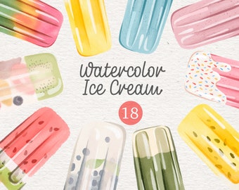 Clipart de paleta de acuarela, descarga digital de helado, ilustración de comida, clipart de verano y primavera