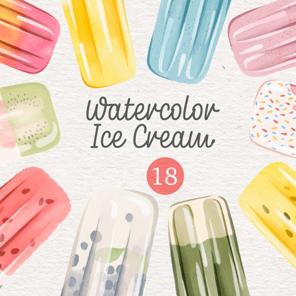 Watercolor popsicle clipart, ice cream digital download, food illustration, summer and spring clipart