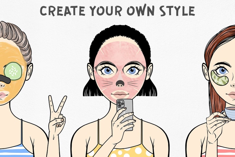 Character Creator Clipart, Digital Woman Portrait, Spa Clipart, Boho