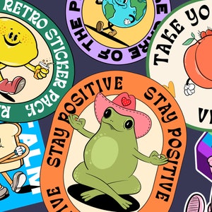Digital Retro Stickers SVG PNG Download Commercial Use, Laptop Frog Sticker, Retro Character Design, Animals, Food, LGBT, 90's Nostalgia Art