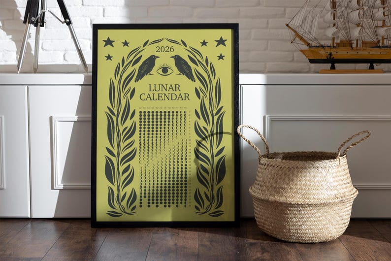 Moon Phases Lunar Calendar 2026 | Celestial Lunar Wall Print Digital ...