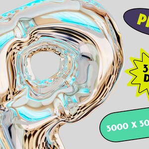 May include: A shiny, metallic gold balloon in the shape of the letter "P". The balloon has a blue and white iridescent sheen. The balloon is isolated against a white background.