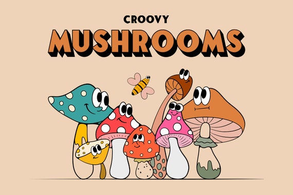 Retro Mushroom Cartoon Clipart, Groovy 70s SVG PNG (Digital Download)