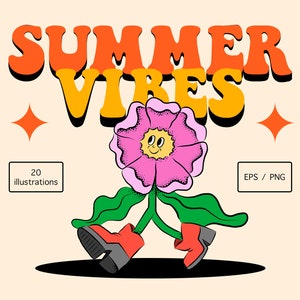 Retro Summer Character Design, Flower Power Child, Psychedelic Clipart PNG SVG EPS Digital Download Retro 70s Hippie Flower, Love, Groovy