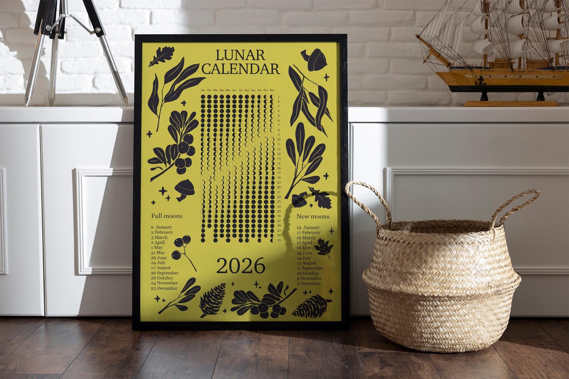Lunar Calendar 2026 Printable | Moon Phases Wall Art Digital Download ...
