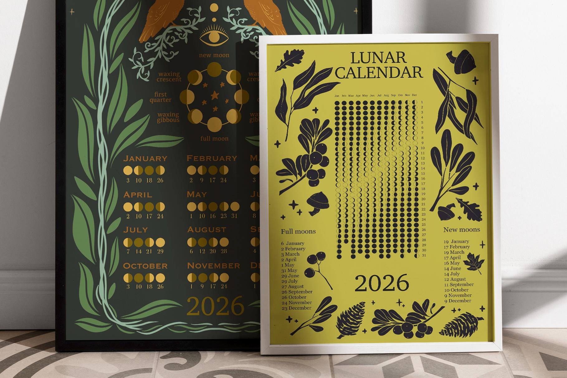 Lunar Calendar 2026 Printable | Moon Phases Wall Art Digital Download ...