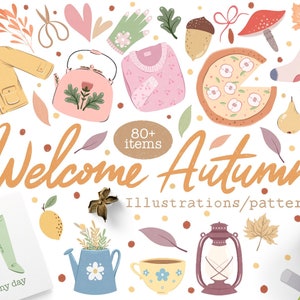 Otoño Clipart PNG Descarga digital Uso comercial, Imágenes prediseñadas de temporada de otoño y papel digital, calabazas, pastel de manzana, ropa, artículos y más
