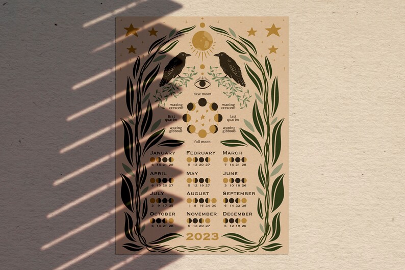 Lunar Calendar 2023 Moon Phase Calendar Printable Calendar - Etsy Canada