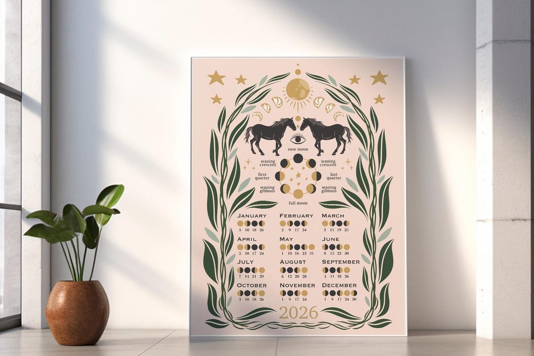 2026 Lunar Calendar Year of the Horse | Moon Phases Astrology Art (PDF ...