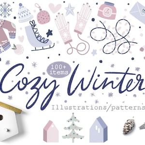 Joyeux Noël Clipart PNG Téléchargement numérique, Illustrations mignonnes d'hiver, Bonhomme de neige, Père Noël, Flocons de neige, Sapin de Noël, Winter Wonderland