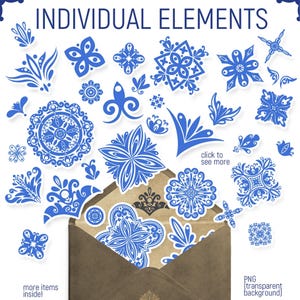 Portuguese Tile Elements PNG, Azulejo Clipart, Portugal Ornaments, Blue & White