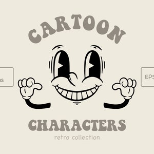 Retro Character Design SVG Clipart, 60er Jahre Smiley Gesicht SVG / PNG Sammlung, Cartoon Gesichter Logo Vorlage, Groovy Clipart, Hipster Availty Clipart