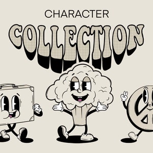 Retro Character Clipart Design PNG/SVG, Retro 60s Hippie Clipart Digital Download, Cartoon Retro Characters, Doodle Clip Art, Groovy PNG Svg