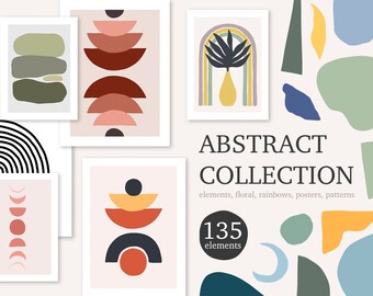 Abstract Art Print, Modern Shapes, Boho Rainbows (Digital Download)