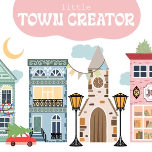 Town Hall Schöpfer, Winter Stadt Clipart, Stadt Kompositionen mit Häusern, Dekorationen und Menschen, PNG Häuser digitaler Download, Coffee Shop SVG