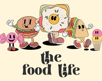 Clipart de personajes de comida retro, archivos PNG SVG de mascota vintage