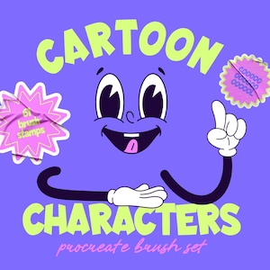 Procreate Brushes Stamps Set Digital Download, Cartoon Whimsical Retro Character Design, Rubber Hose Clipart Bundle, IPad Drawing