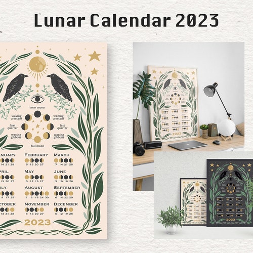 Lunar Calendar Digital Download Printable 2023 Moon Phases Etsy