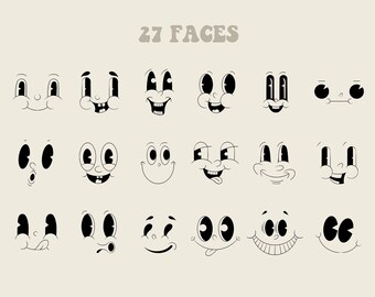 Clipart de cara de dibujos animados retro, garabato genial de los 90 (descarga digital PNG SVG)