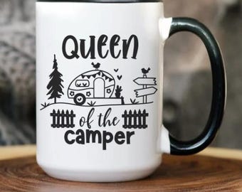 Queen of the Camper Funny Camping Coffee Mug, Ceramic Camper Mug, RV Camp Lover Gift for Her, Outdoors Birthday Holiday Drinkware Mug Gift