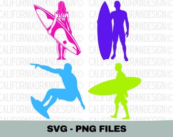 Chica surfista SVG PNG, clipart de surf, archivo SVG de surfista, diseño de camiseta de playa de verano, archivo de corte Cricut, PNG de sublimación, descarga digital