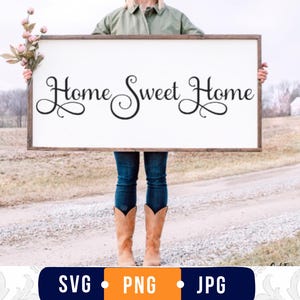 „Home Sweet Home“ SVG, Willkommensschild SVG, Holzschild im Landhausstil SVG, Schneidedatei „Home Sweet Home“, Haustürschild SVG, Geschenk zum Einzug, Cricut SVG PNG