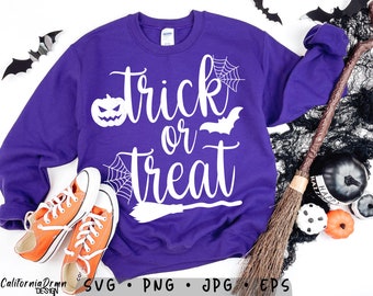 Trick or Treat SVG, Happy Halloween SVG, Halloween Sweatshirt T Shirt T-Shirt Tee, Pumpkin Svg, Spider Svg, Halloween Cut File for Cricut
