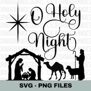 O heilige Nacht SVG, Krippe SVG, Weihnachtskrippe SVG, Baby Jesus SVG, Weihnachtsstern SVG, Weihnachtslied SVG, geschnitten Datei Cricut