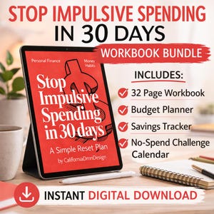 Stop Impulse Spending Workbook Bundle | 30 Day No Spend Challenge | Personal Finance Budget Planner Printable | Money Savings Tracker