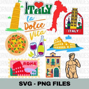 Itália Clipart, Itália SVG, Presente de Amante Italiano, Viagem à Itália Férias na Europa, Toscana, Roma, Veneza, Florença, Milão, Desenhos de Sublimação PNG