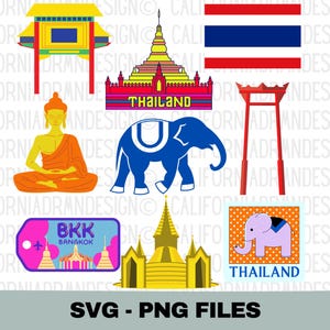 Clipart tailandês, Tailândia SVG, Férias de viagem na Tailândia, Buda Svg, Budismo Svg, Elefante Svg, Camiseta tailandesa, Desenhos de sublimação PNG, Cricut
