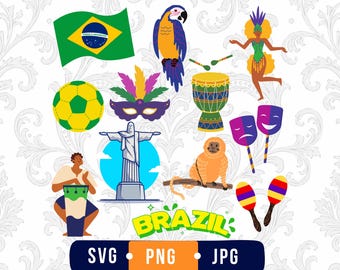 Brazil SVG Bundle, Brazil Clipart PNG, Rio de Janeiro SVG, Brazil Travel Graphics, Carnival Svg, South America Vacation, Cricut Cut Files