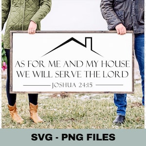 Yo y mi casa serviremos al Señor (archivos SVG y PNG), versículo bíblico (SVG), Josué 24:15, letrero de granja moderno, escritura cristiana (SVG)