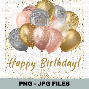 Joyeux anniversaire ballons PNG, cartes d'anniversaire, faire-part d'anniversaire, décoration d'anniversaire, fête d'anniversaire, sublimation PNG, fichiers Cricut