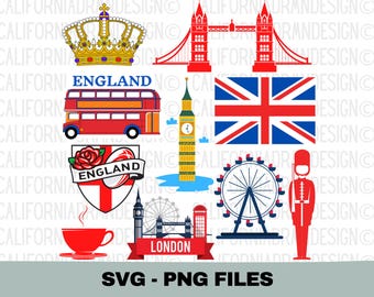 England Clipart, England SVG, England English Travel Europe Vacation, King Svg, Queen Svg, London Svg, Big Ben Svg, Sublimation PNG, Cricut